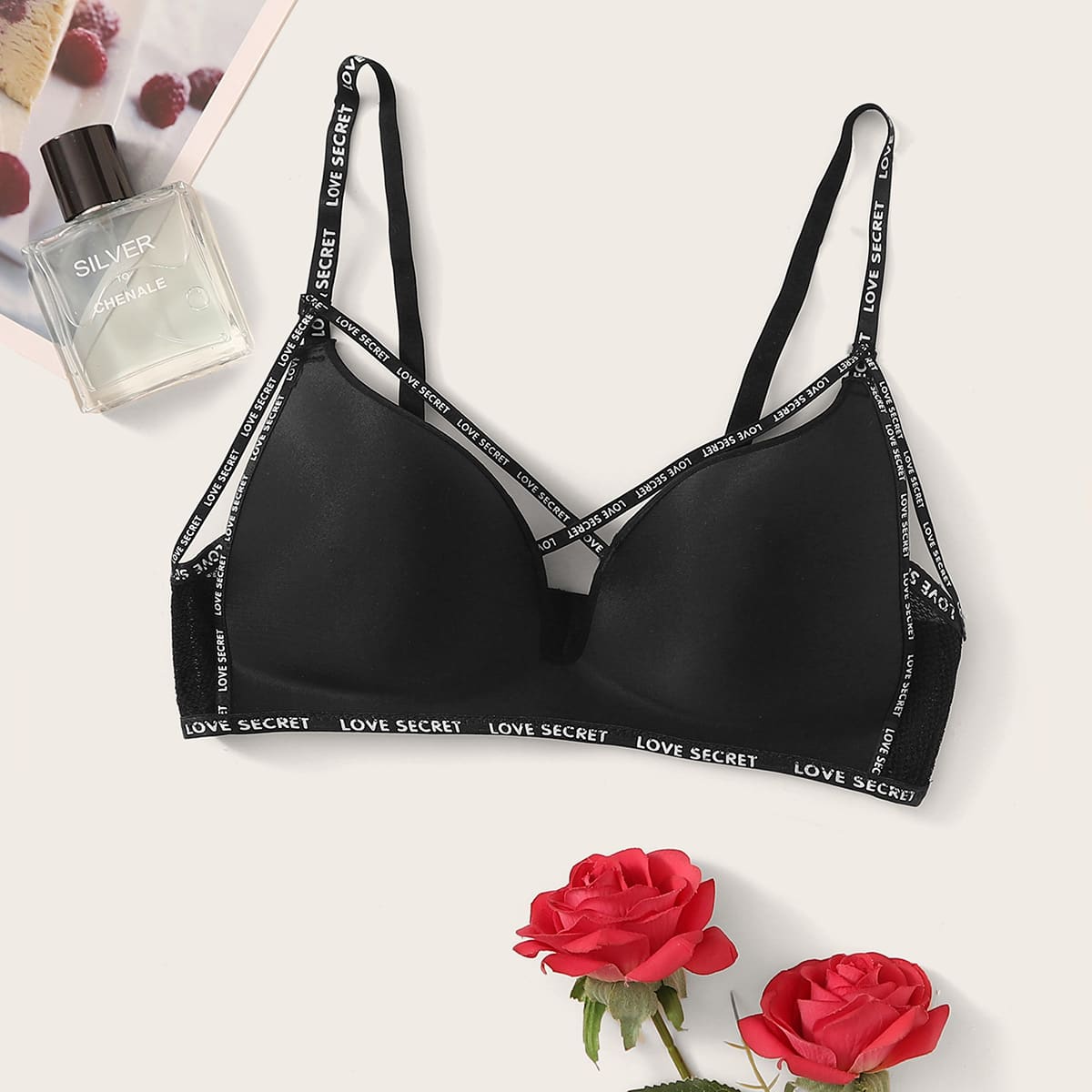 

Letter Tape Criss Cross Bra, Black