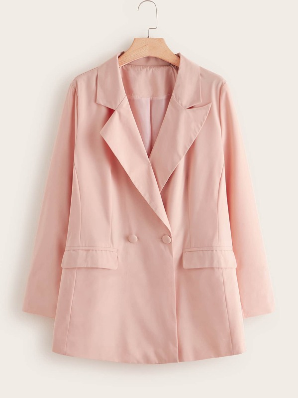 

Plus Lapel Neck Double Breasted Blazer, Pink