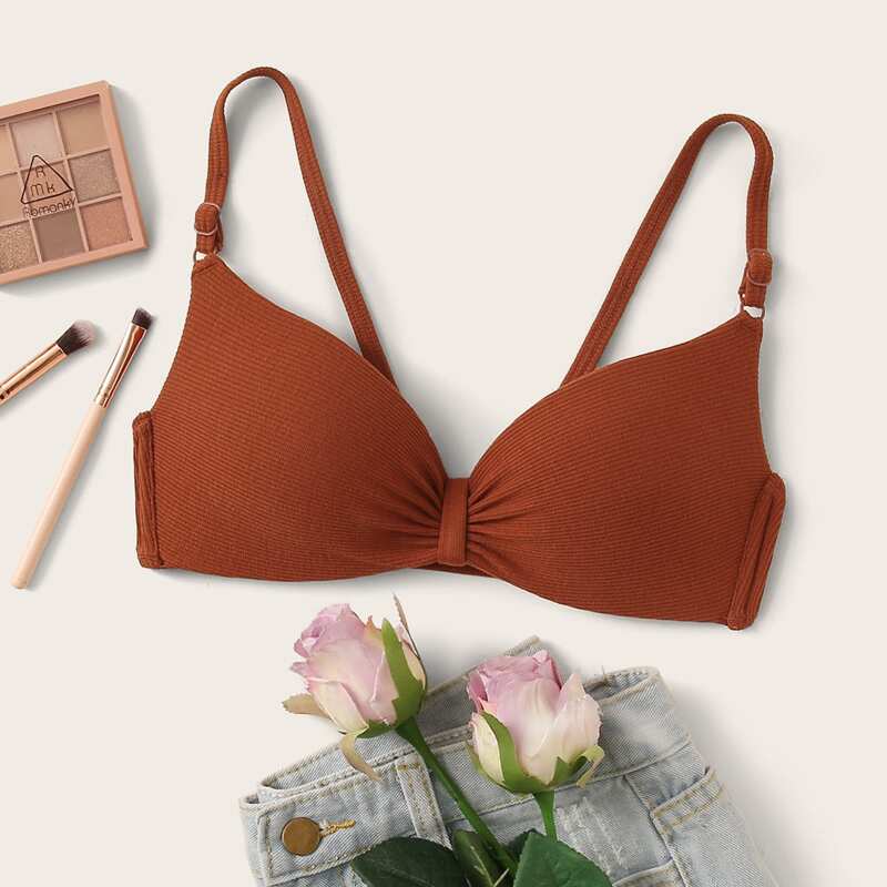 

Rib Adjustable Strap Bra, Red