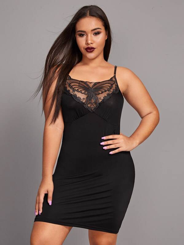 

Plus Contrast Lace Dress, Black, Emilie