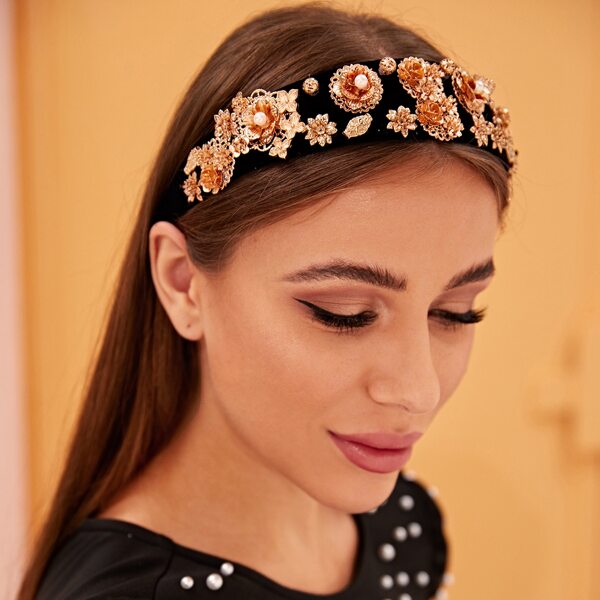 

Faux Pearl & Metallic Flower Decor Headband, Multicolor