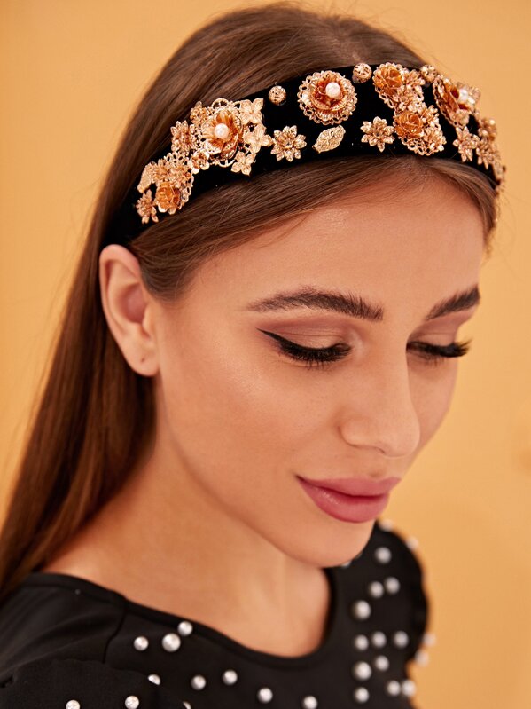 

Faux Pearl & Metallic Flower Decor Headband, Multicolor