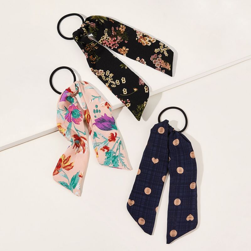 

3pcs Floral Graphic Scrunchie Scarf, Multicolor