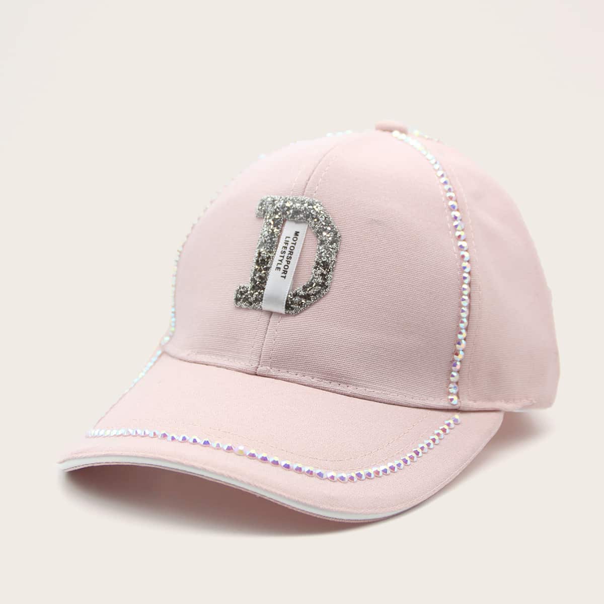 

Rhinestone Engraved D Decor Baseball Cap, Pink