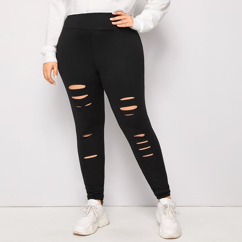 

Plus Cut Out Front Wide Band Waist Leggings, Black