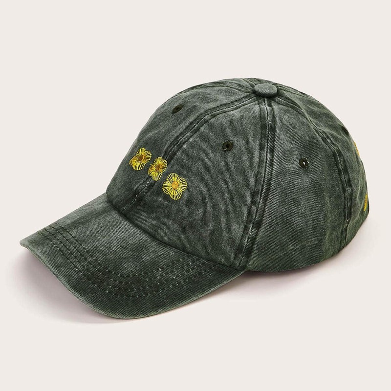 

Daisy Embroidery Baseball Cap, Green