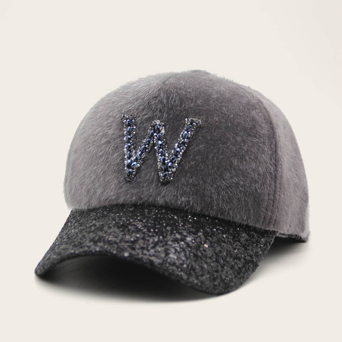 

Beaded W Decor Baseball Cap, Grey