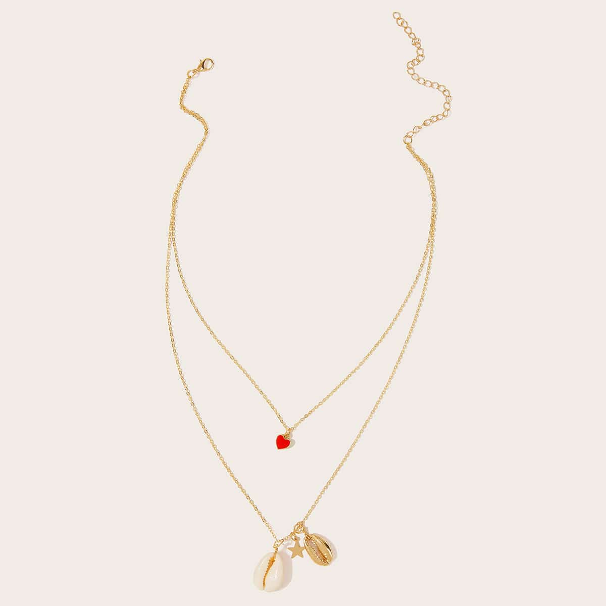 

1pc Heart & Shell Pendant Layered Necklace, Gold