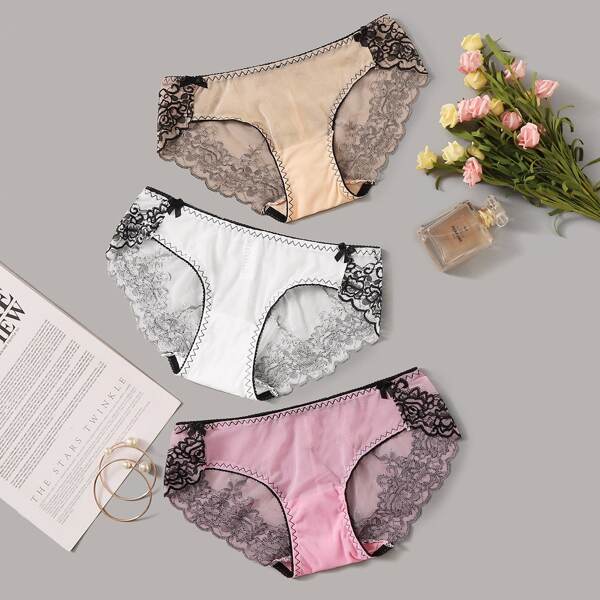 

3pack Contrast Lace Panty Set, Multicolor