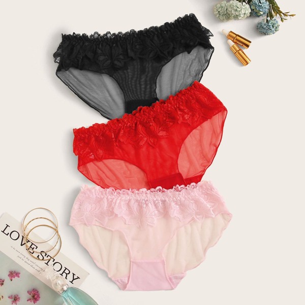 

3pack Floral Lace Sheer Panty Set, Multicolor