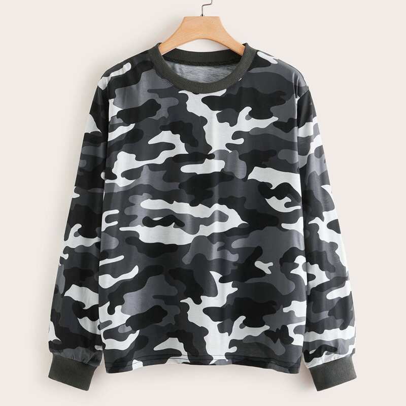 

Plus Camo Print Round Neck Sweatshirt, Multicolor