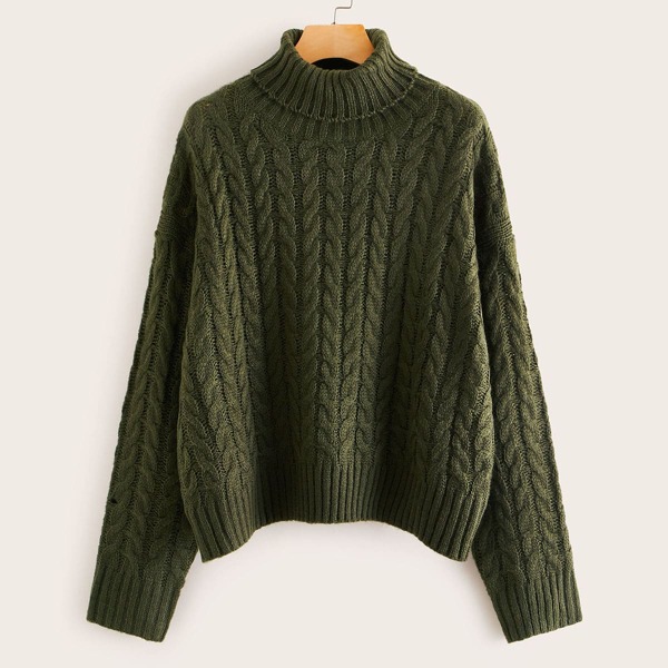 

Turtleneck Cable Knit Jumper, Army green