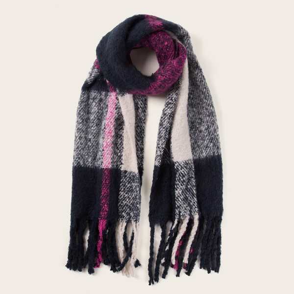 

Plaid Graphic Fringe Hem Scarf, Multicolor