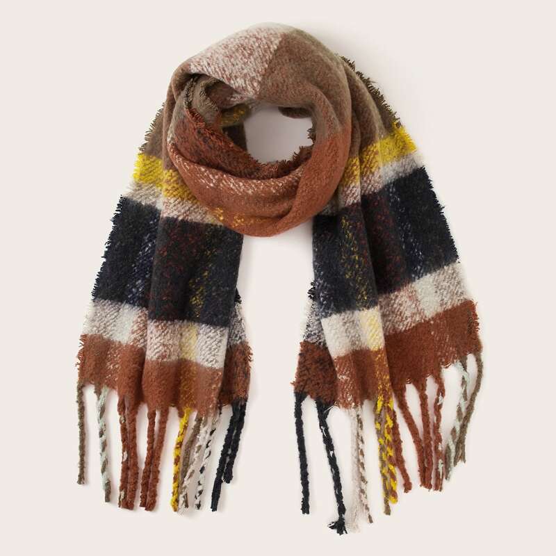 

Plaid Graphic Fringe Hem Scarf, Multicolor