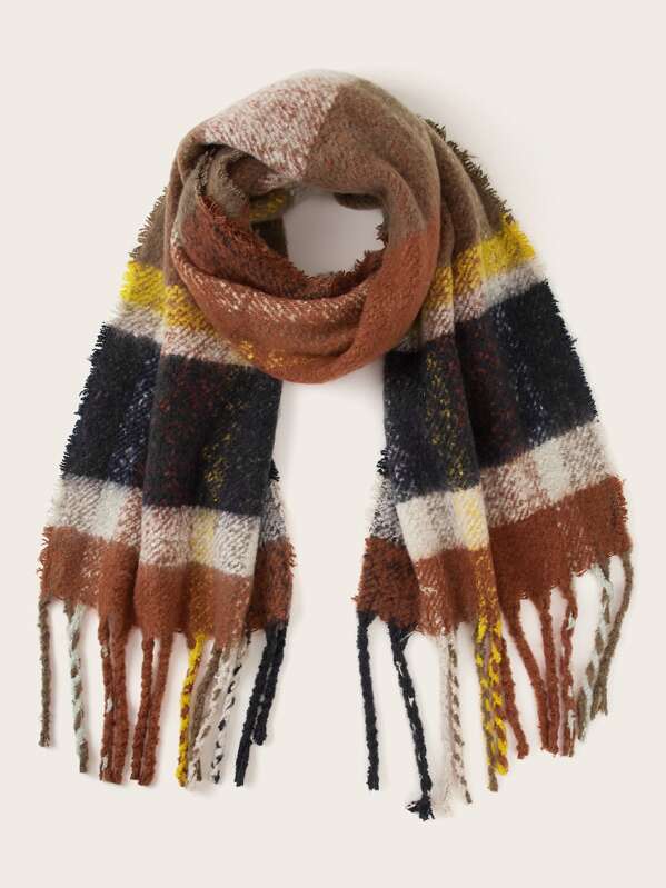 

Plaid Graphic Fringe Hem Scarf, Multicolor