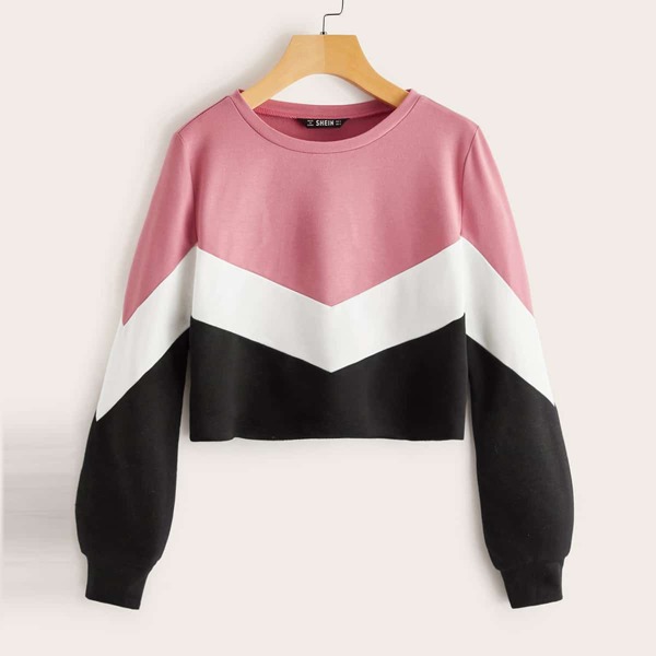 

Cut-and-Sew Chevron Pullover, Multicolor