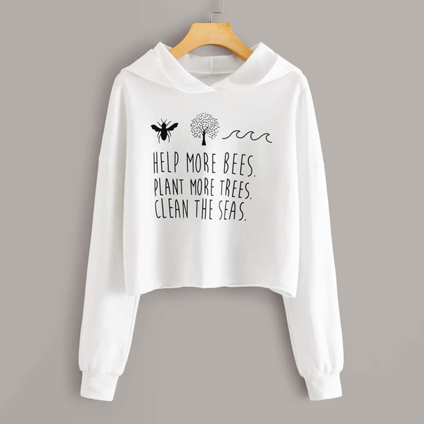 

Drop Shoulder Slogan Graphic Hoodie