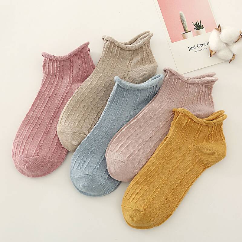 

5pairs Simple Solid Ankle Socks, Multicolor