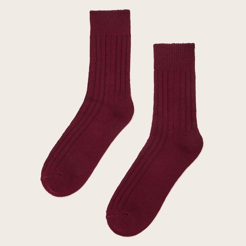 

1pair Simple Solid Socks, Burgundy
