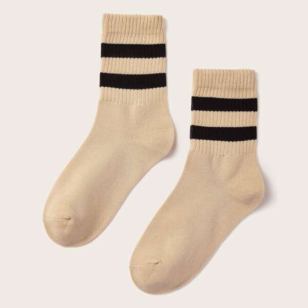 

1pair Two Tone Socks, Beige