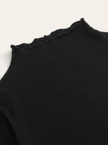 SHEIN EZwear Ribbed Mock Neck Lettuce-Edge Top - Black - View 4