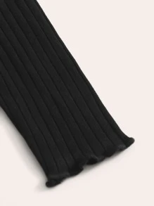 SHEIN EZwear Ribbed Mock Neck Lettuce-Edge Top - Black - View 5