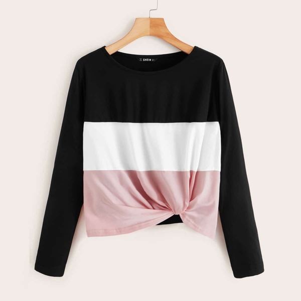 

Twist Front Colorblock Tee, Multicolor
