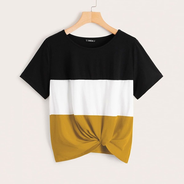 

Colorblock Twist Hem Top, Multicolor