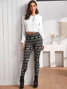 SHEIN Tribal Print Leggings - Black and White - View 3