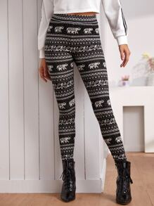SHEIN Tribal Print Leggings - Black and White - View 4