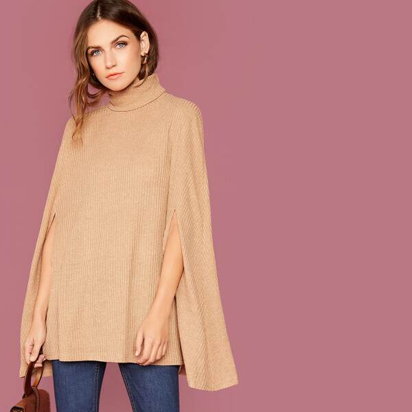 

Turtle Neck Raglan Sleeve Cape Top, Khaki