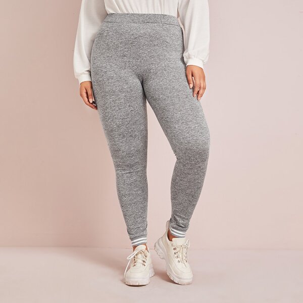 

Plus Contrast Striped Hem Leggings, Grey