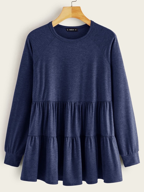 

Raglan Sleeve Heather Knit Tiered Tee, Navy