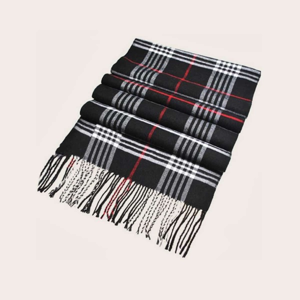 

Men Tartan Fringe Hem Scarf, Multicolor