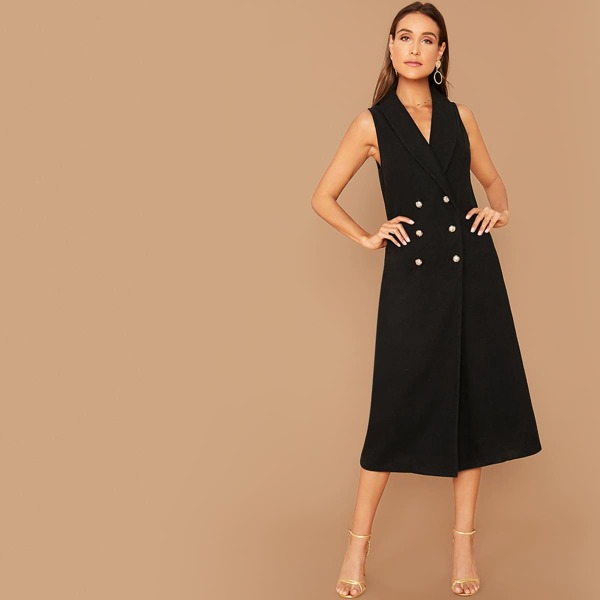 

Shawl Collar Double Breasted Wrap Vest, Black