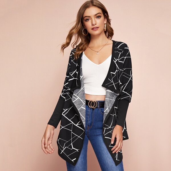 

Geo Print Waterfall Coat, Black