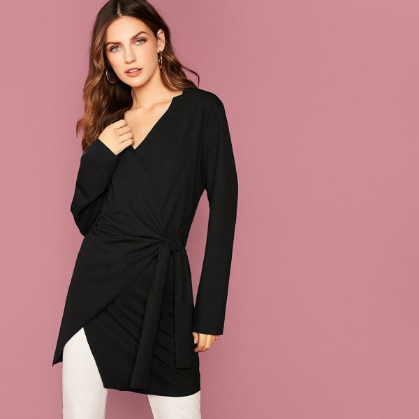 

Knot Side Wrap Solid Coat, Black