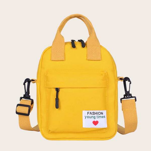 

Kids Slogan Patch Decor Canvas Backpack