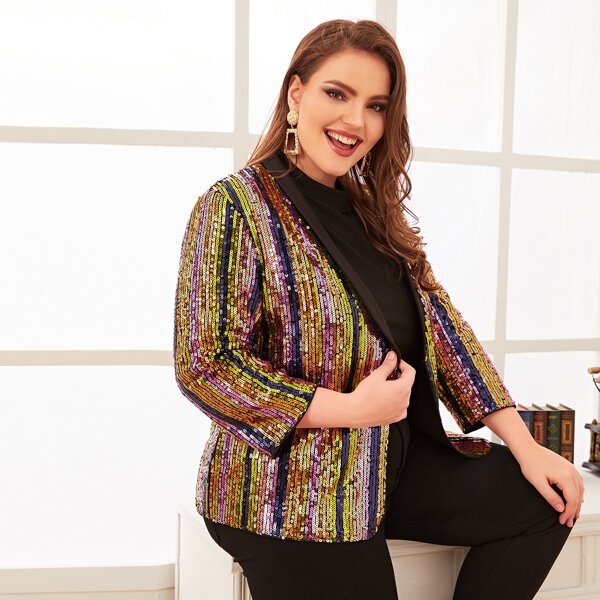

Plus Shawl Collar Sequin Blazer, Multicolor