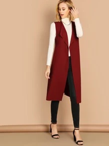 SheIn Women/'s Draped Open Front Sleeveless Cardigan Longline Belted Outerwear Duster Vest