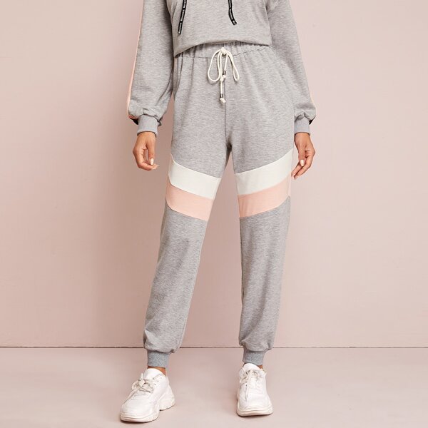 

Drawstring Waist Colorblock Joggers, Grey