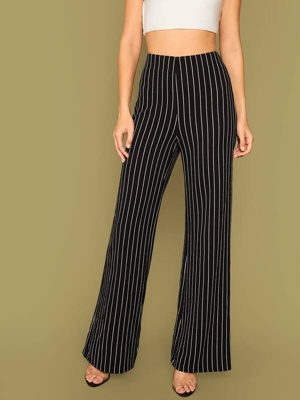 

Wide Leg Striped Pants, Black, Zorana