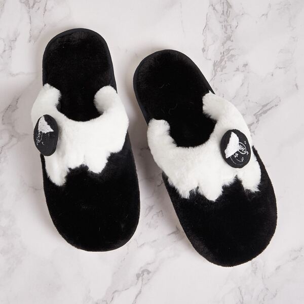 

Men Two Tone Faux Fur Slippers, Black and white
