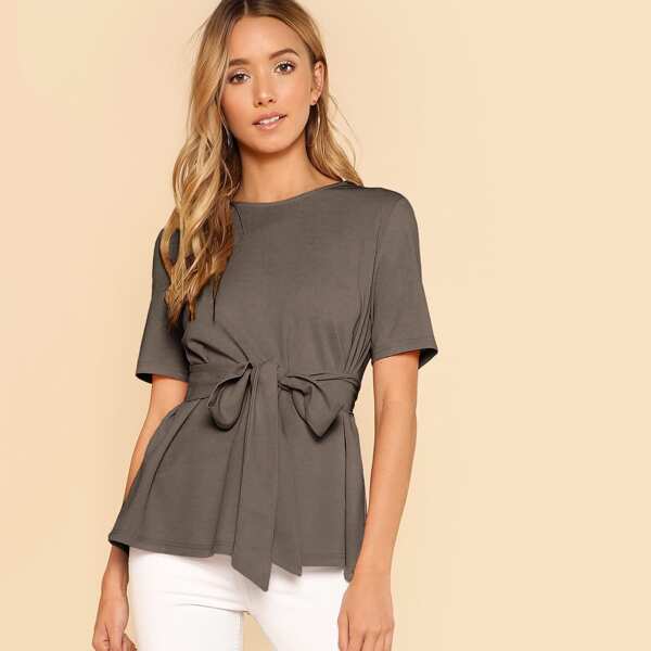 Self Belt Keyhole Back Solid Top, Brown