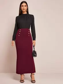 Modelyn Solid Buttoned Front Mermaid Skirt