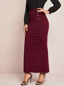Modelyn Solid Buttoned Front Mermaid Skirt