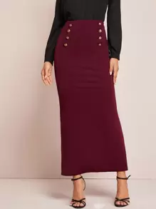 Modelyn Solid Buttoned Front Mermaid Skirt