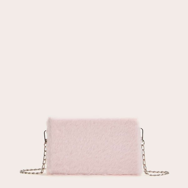 

Faux Fur Fluffy Chain Bag, Pink