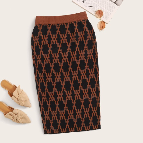 

Allover Pattern Pencil Sweater Skirt, Multicolor