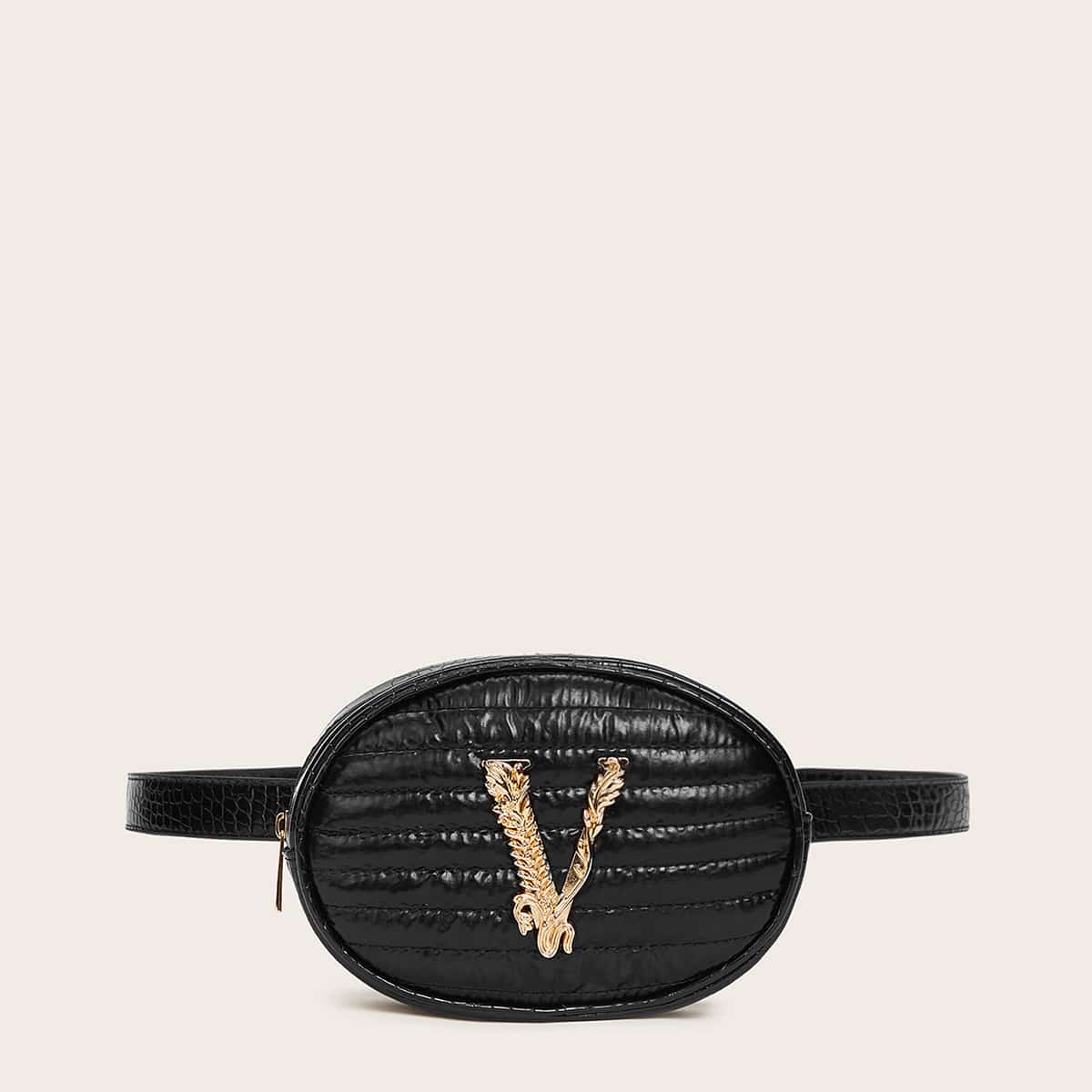 

Metal Decor Textured Fanny Pack, Black